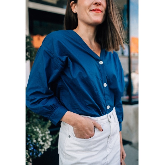 Everlane Tops - Everlane The Silky Cotton Lantern Button Down Top Blue 12